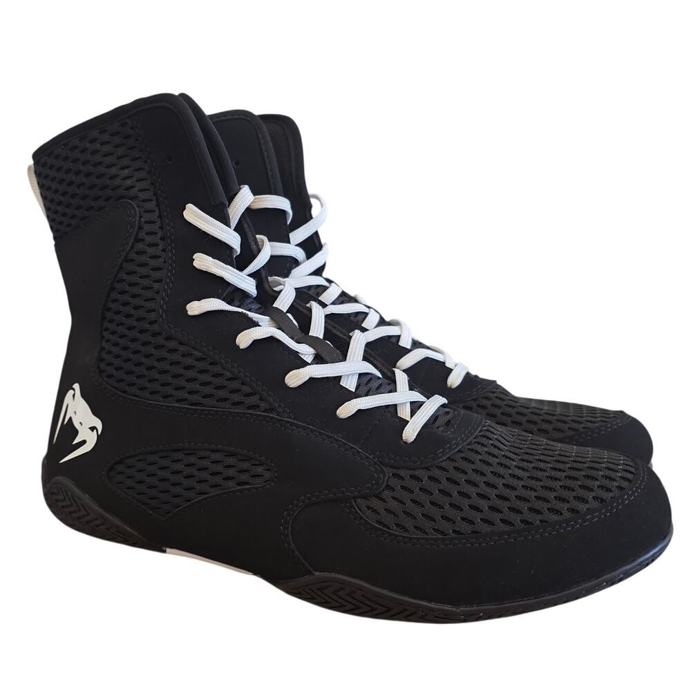 Venum Contender Boxing Shoes Mens 11.5 Black White Mid Top Training New